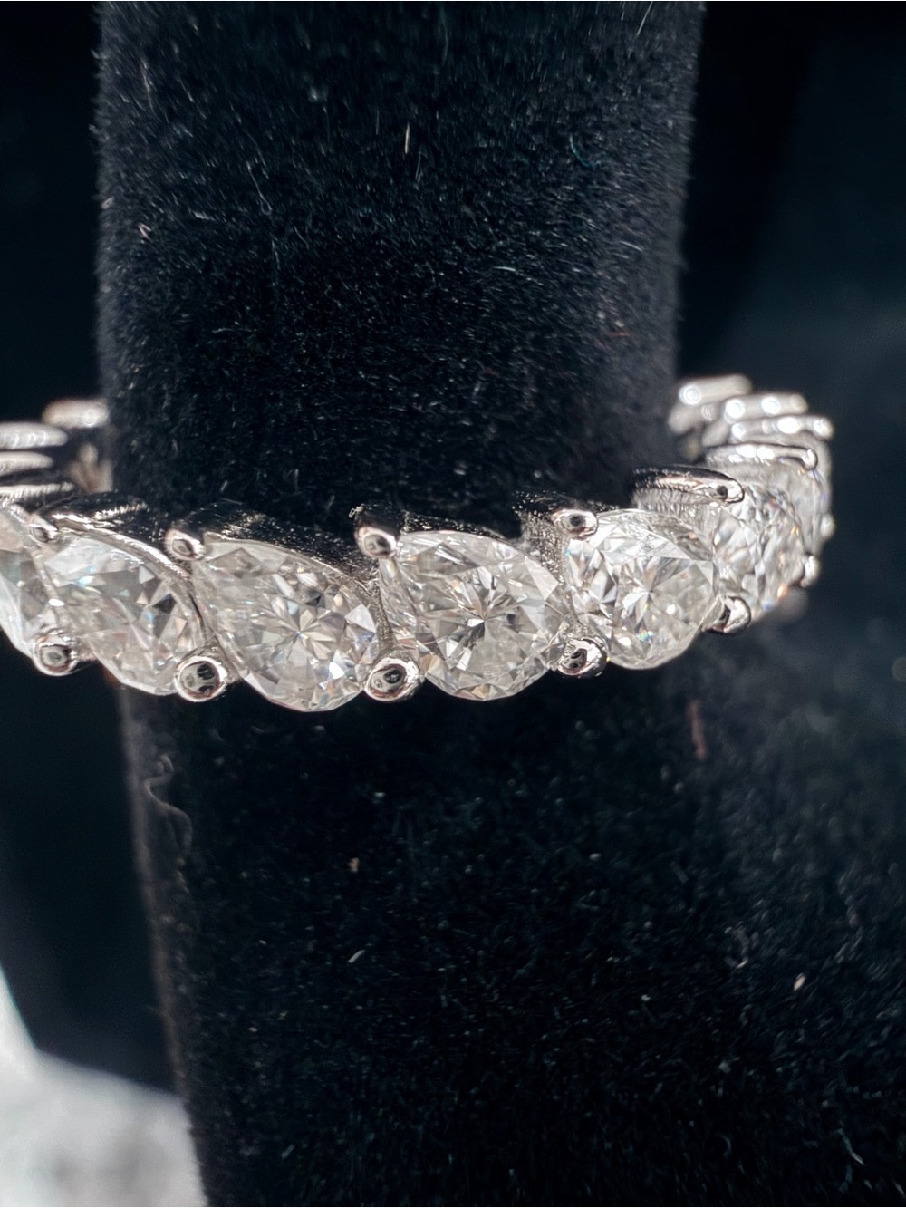 $1050 Retail 2.60 Carat Moissanite Pear Full Eternity Band in 925 Sterling Silve